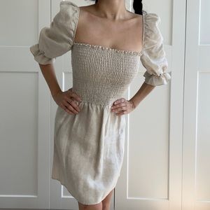 Reformation milkmaid puff sleeve mini dress in natural linen XS